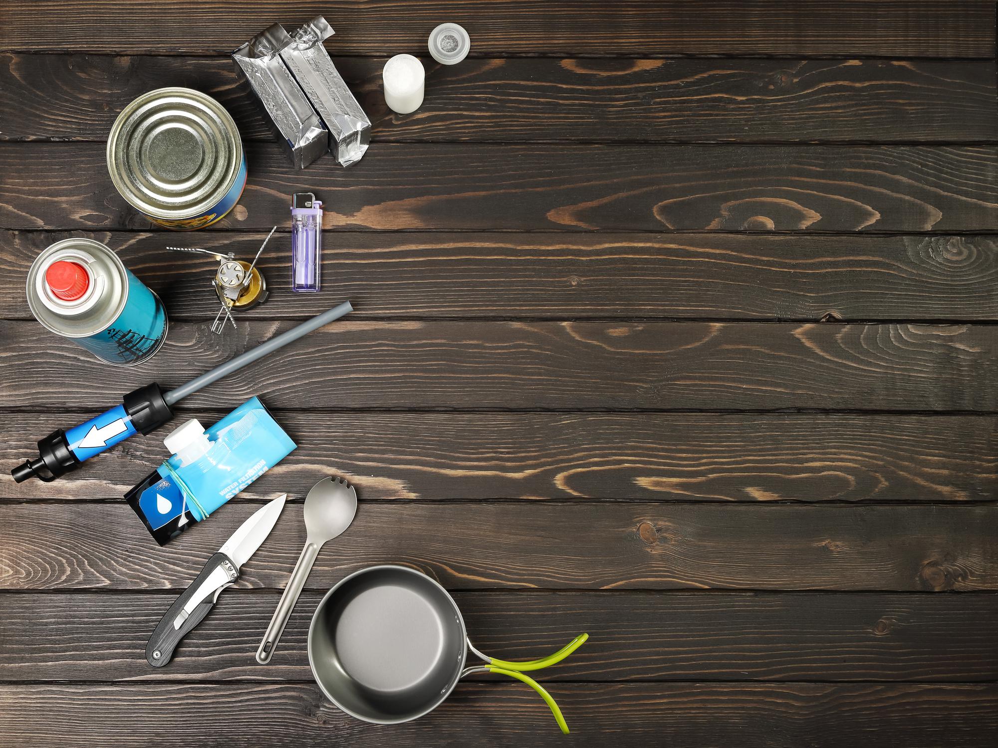 Workshop table with tools and ingredients